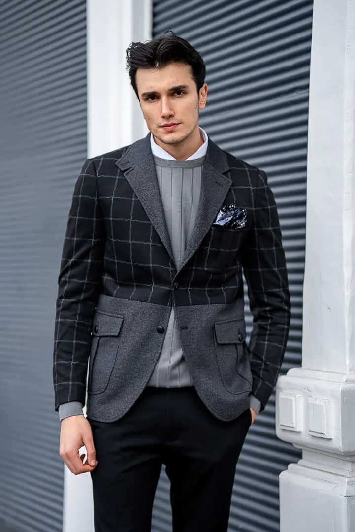 Black-Gray Checked Men's Jacket