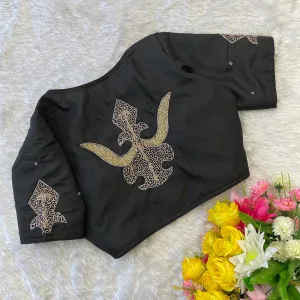 Black Handcrafted Muskan Silk Blouse with Designer Collar and Handwork