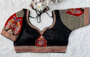 Black Handcrafted Sequined Blouse in Dilkush Silk