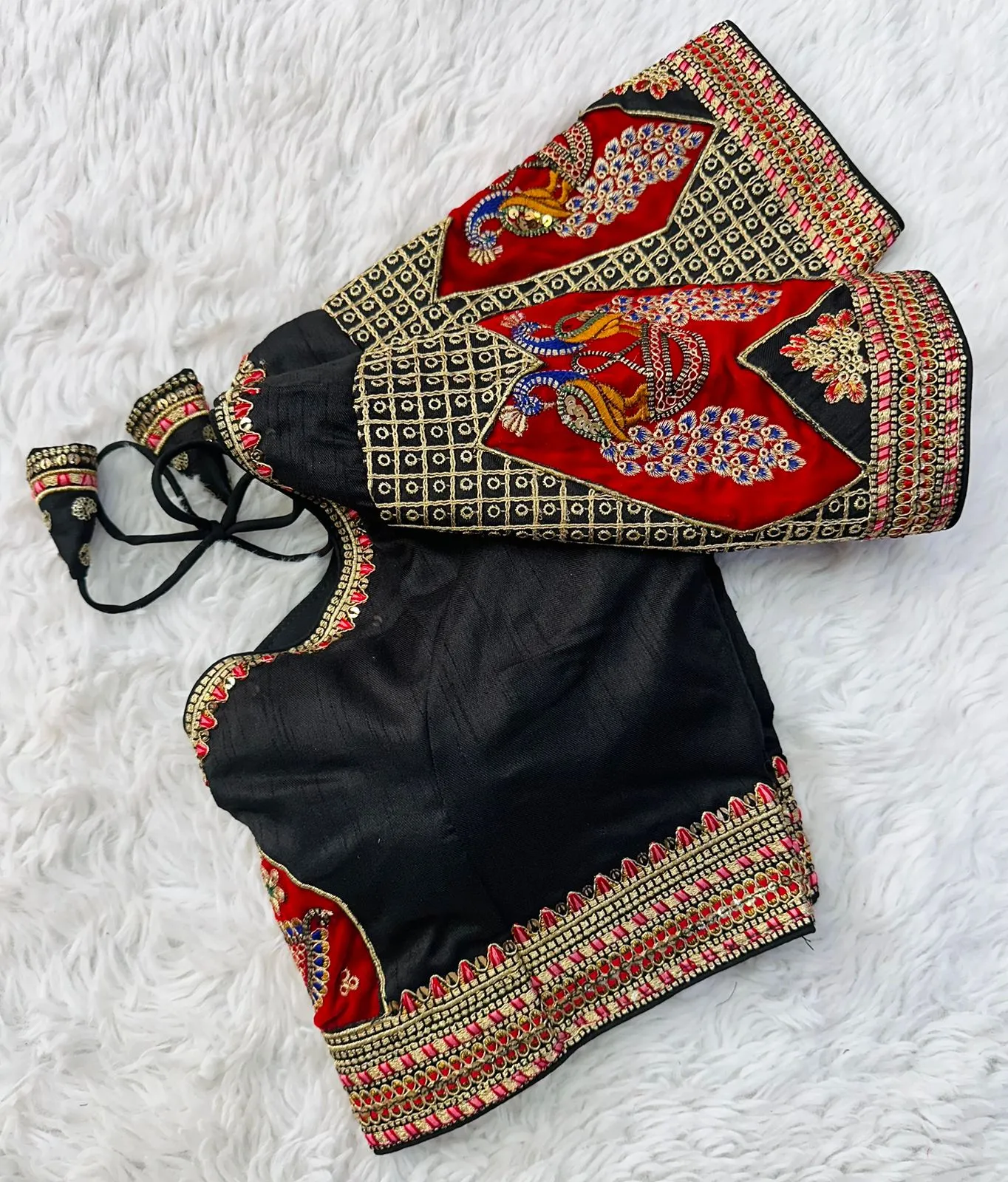 Black Handcrafted Sequined Blouse in Dilkush Silk