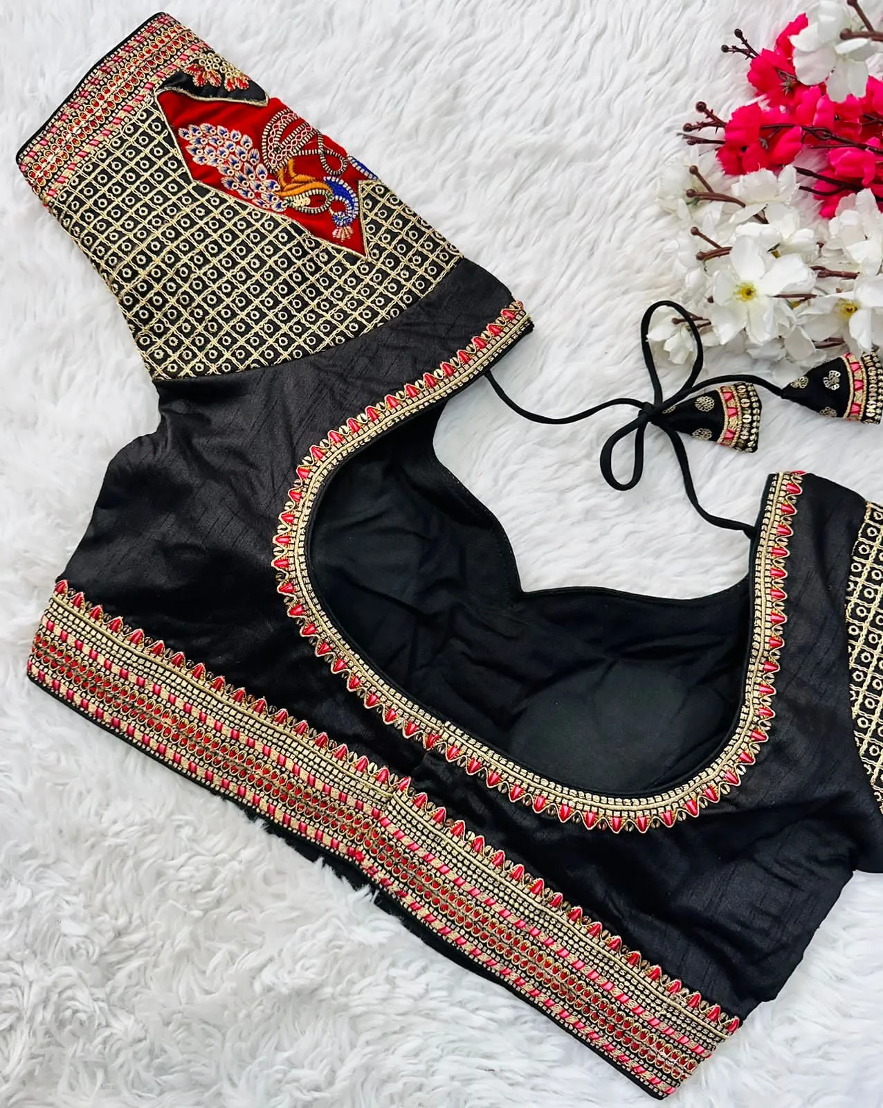 Black Handcrafted Sequined Blouse in Dilkush Silk