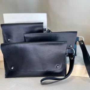 Black Handstitched Leather Clutch