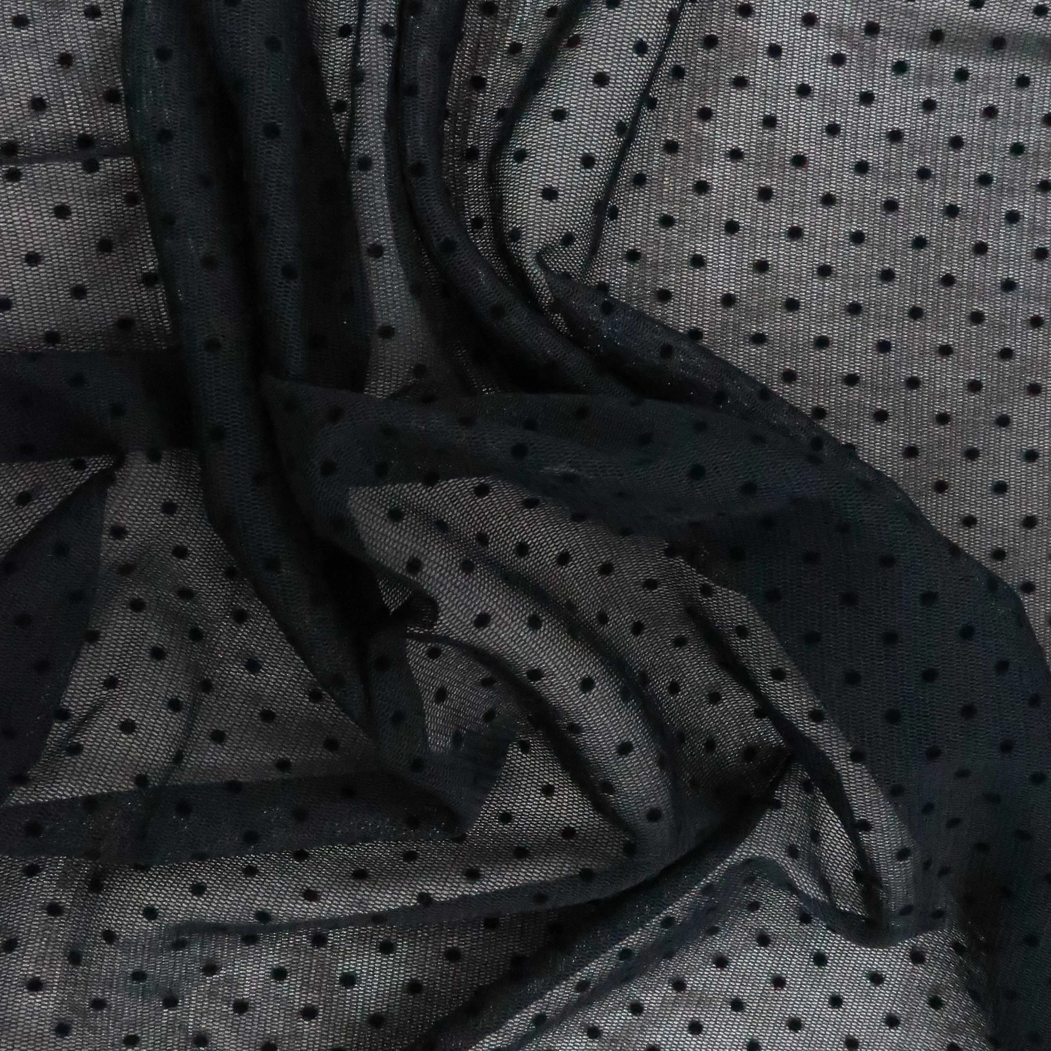 Black Heavily Dotted Tulle Fabric