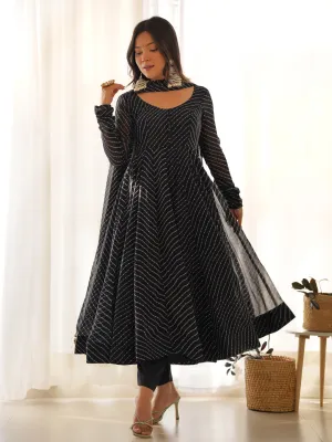 Black Heavy Faux Georgette Leheriya Print With Micro Cotton Inner Anarkali Dress