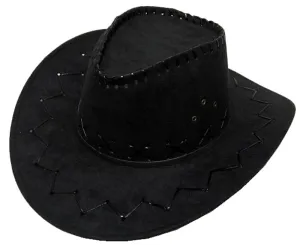 BLACK HEAVY LEATHER STYLE WESTERN COWBOY HAT (Sold by the piece or dozen)