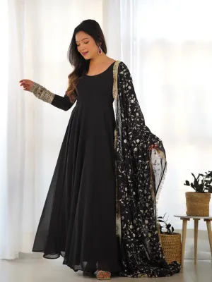 Black Heavy Pure Soft Fox Georgette Anarkali Dress With Embroidery Sequence Jari Work