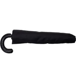 Black Herringbone Canopy Travel Umbrella Woven Leather Handle