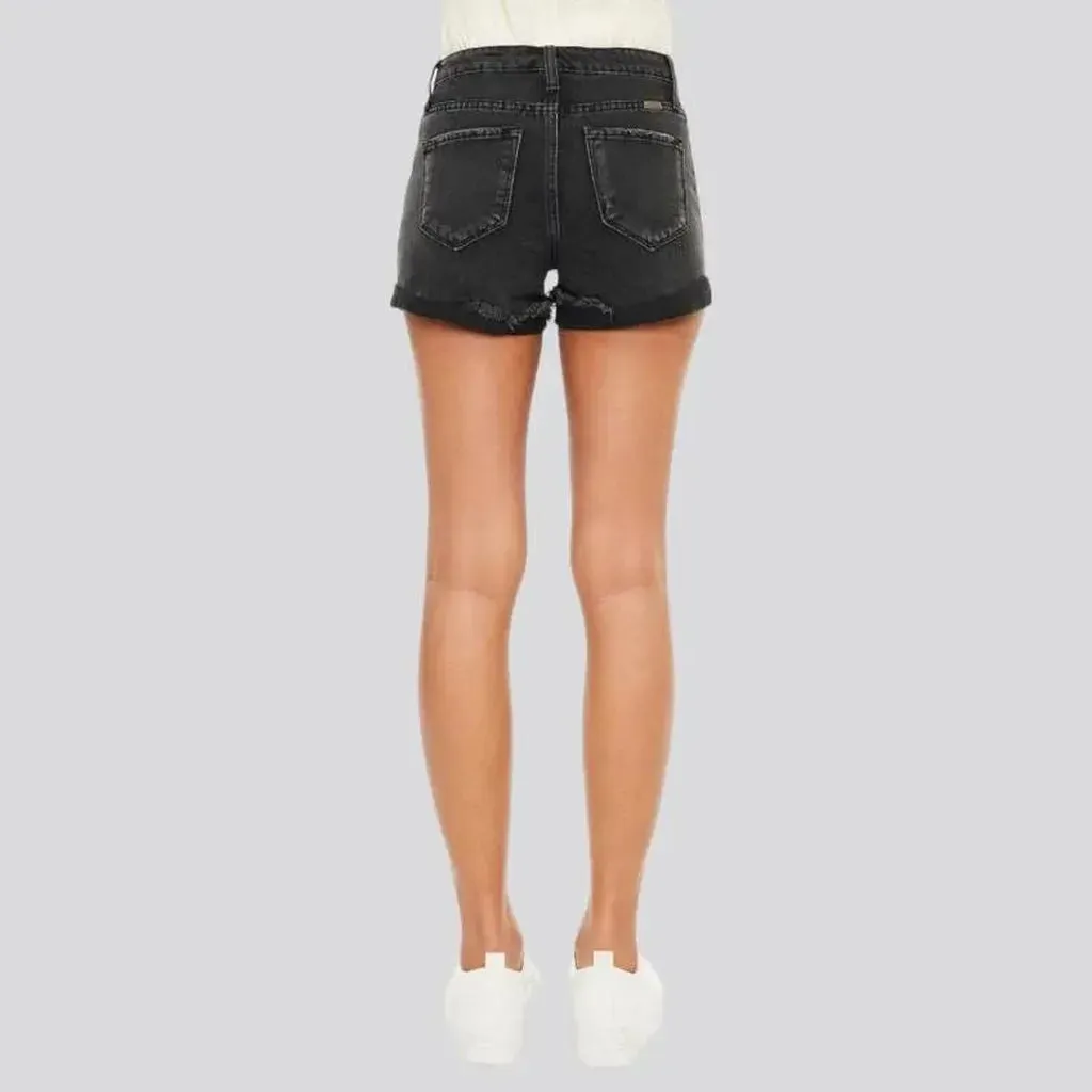 Black high-waistline jean shorts for ladies