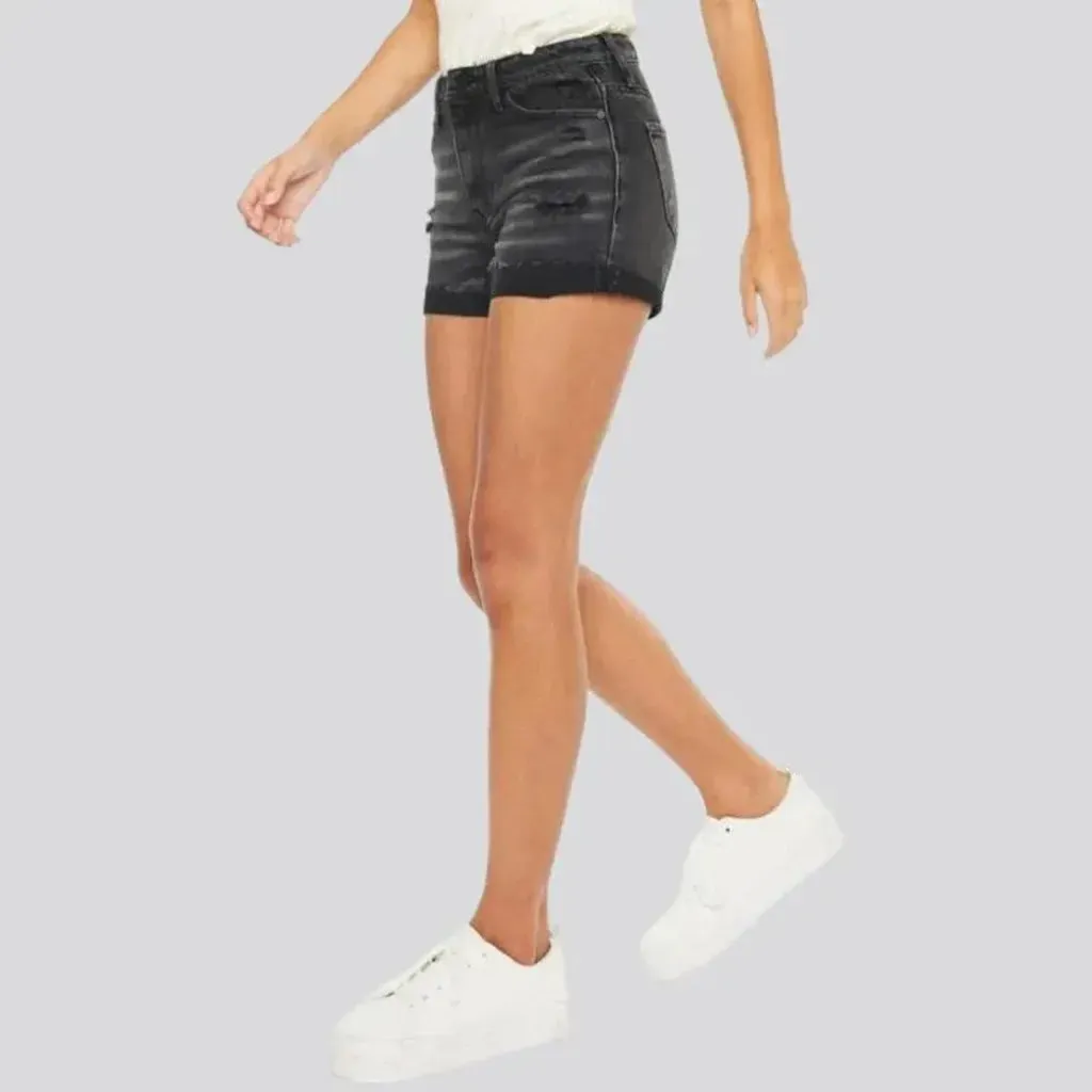 Black high-waistline jean shorts for ladies