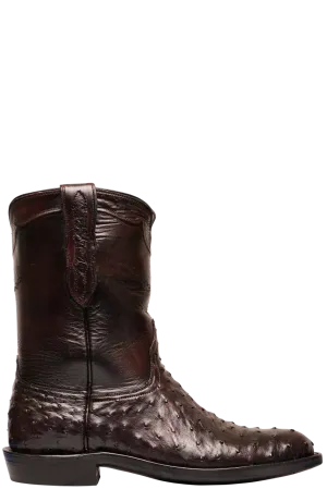 Black Jack Men's Brush Off Full Quill Ostrich Roper Boots - Black Cherry