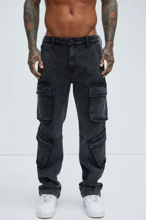 Black Jack Mike Straight Cargo Jeans - Black Wash