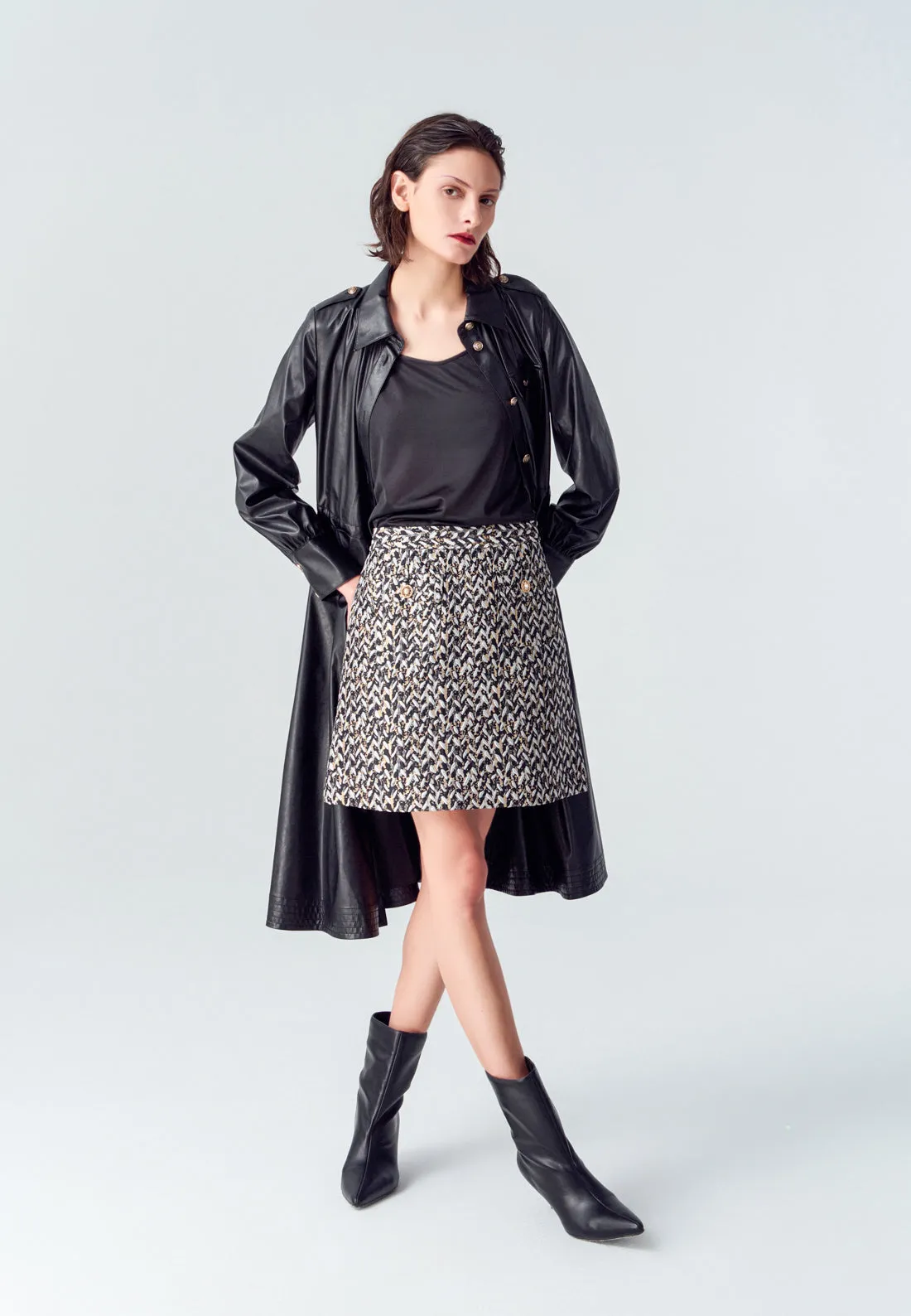 Black Jacquard Midi Skirt