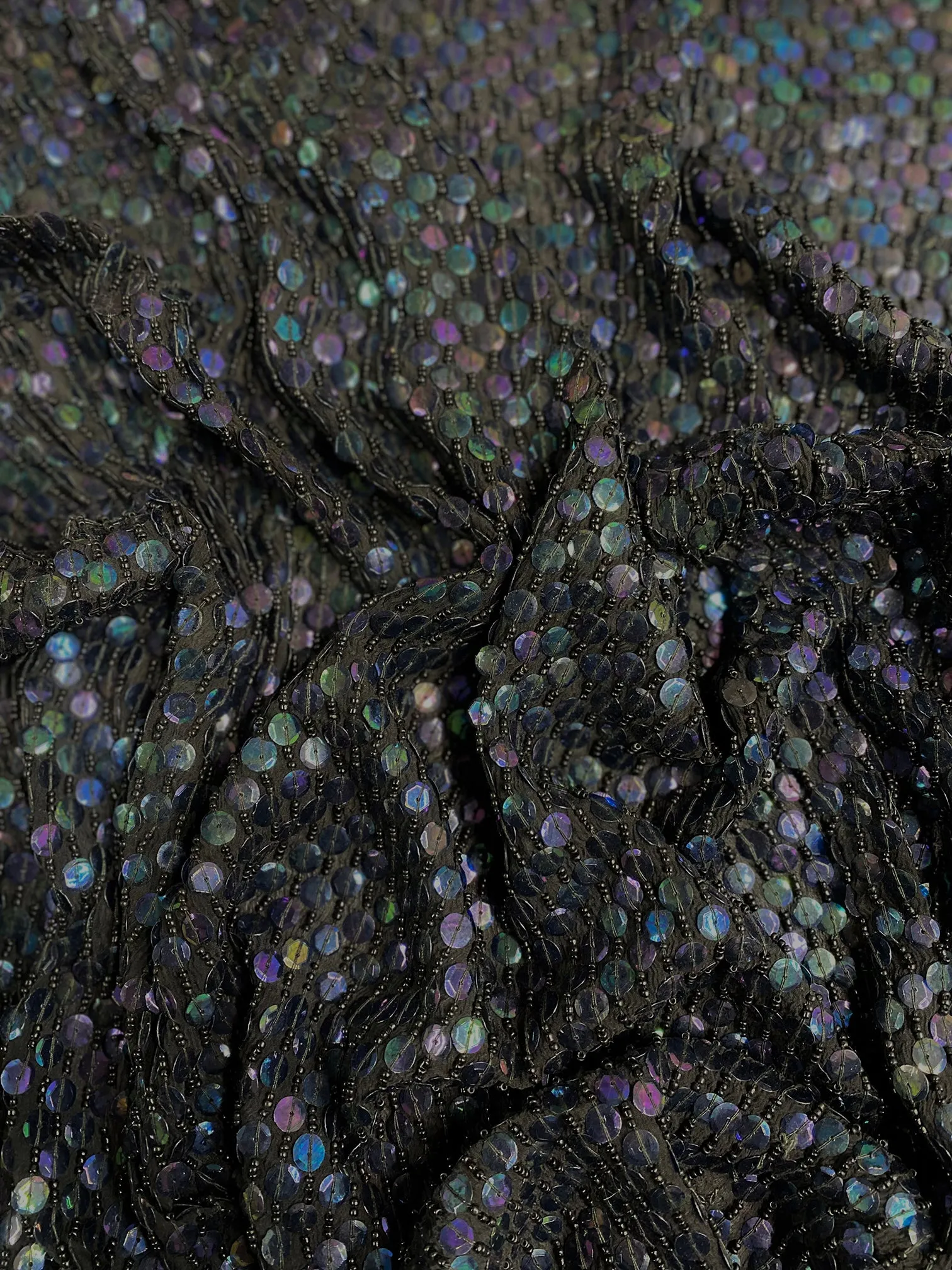 Black JEC-173-6 Sequins & Beads on Silk Chiffon