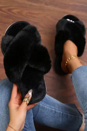 Black Joanie Faux Fur Luxe Slippers