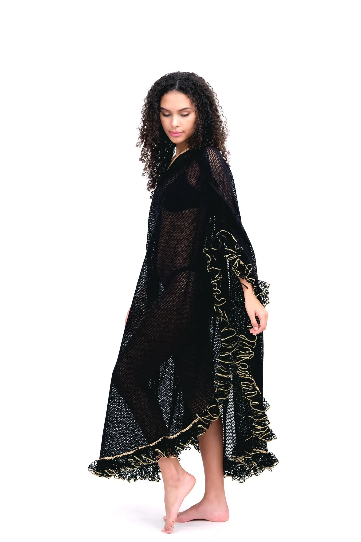 Black Kaftan with Gold Trim