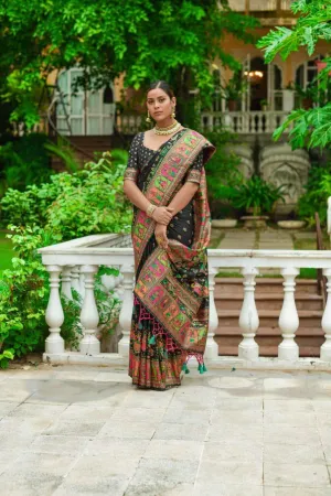 Black Kashmiri Pashmina Silk  Saree