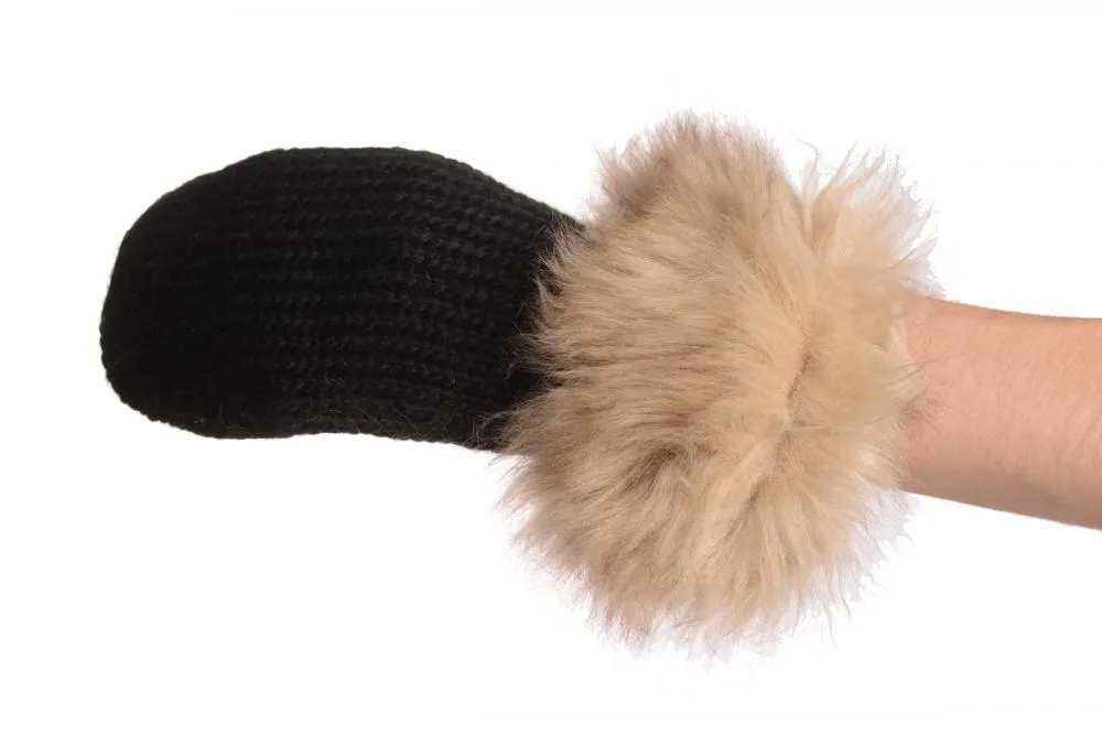 Black Knitted With Faux Fur Mittens