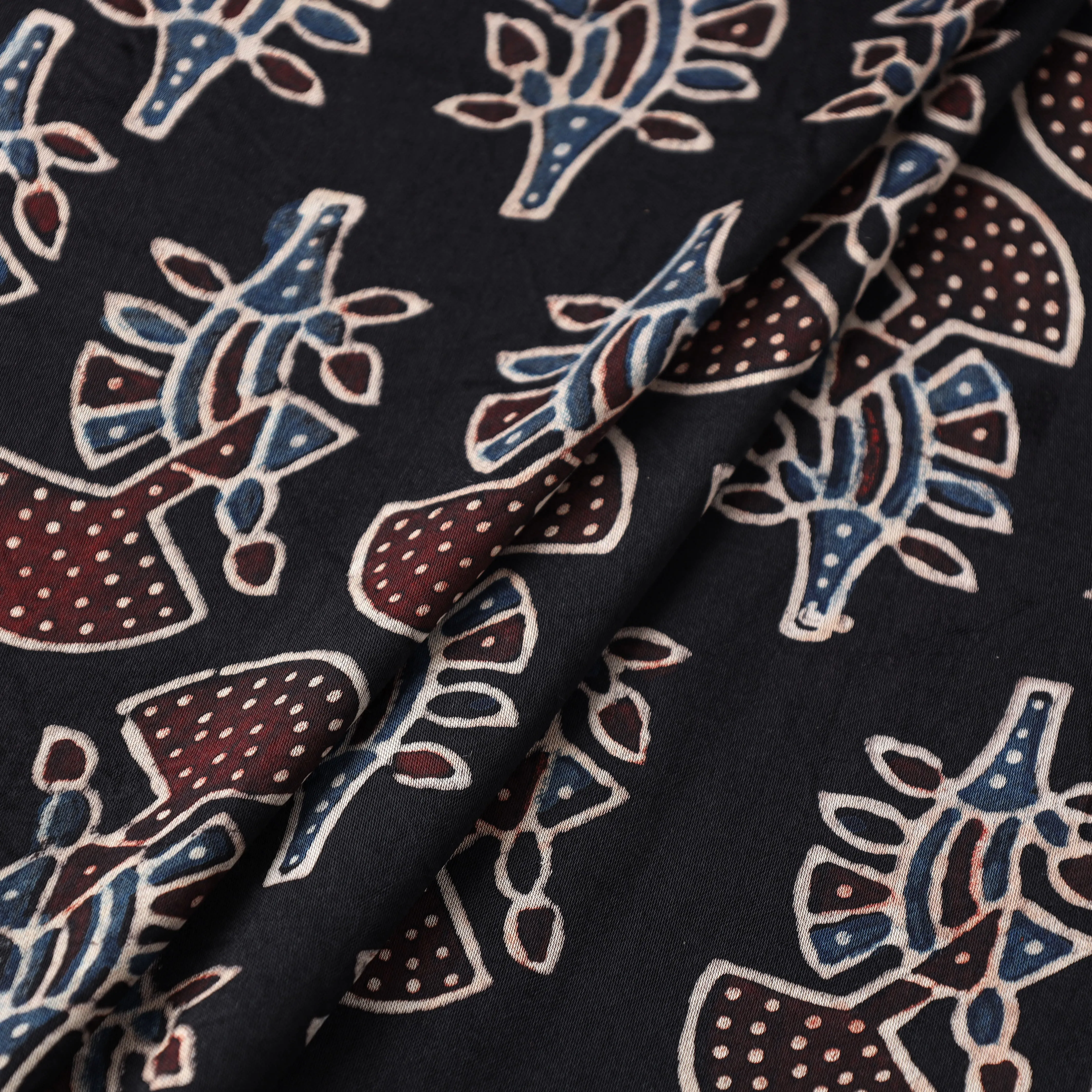 Black - Kutch Hand Block Print Modal Silk Ajrakh Fabric 35