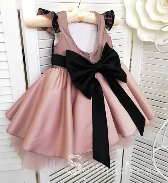 Black Lace Lovely Pretty Pink Wedding Little Girl Flower Girl Dresses GRS012