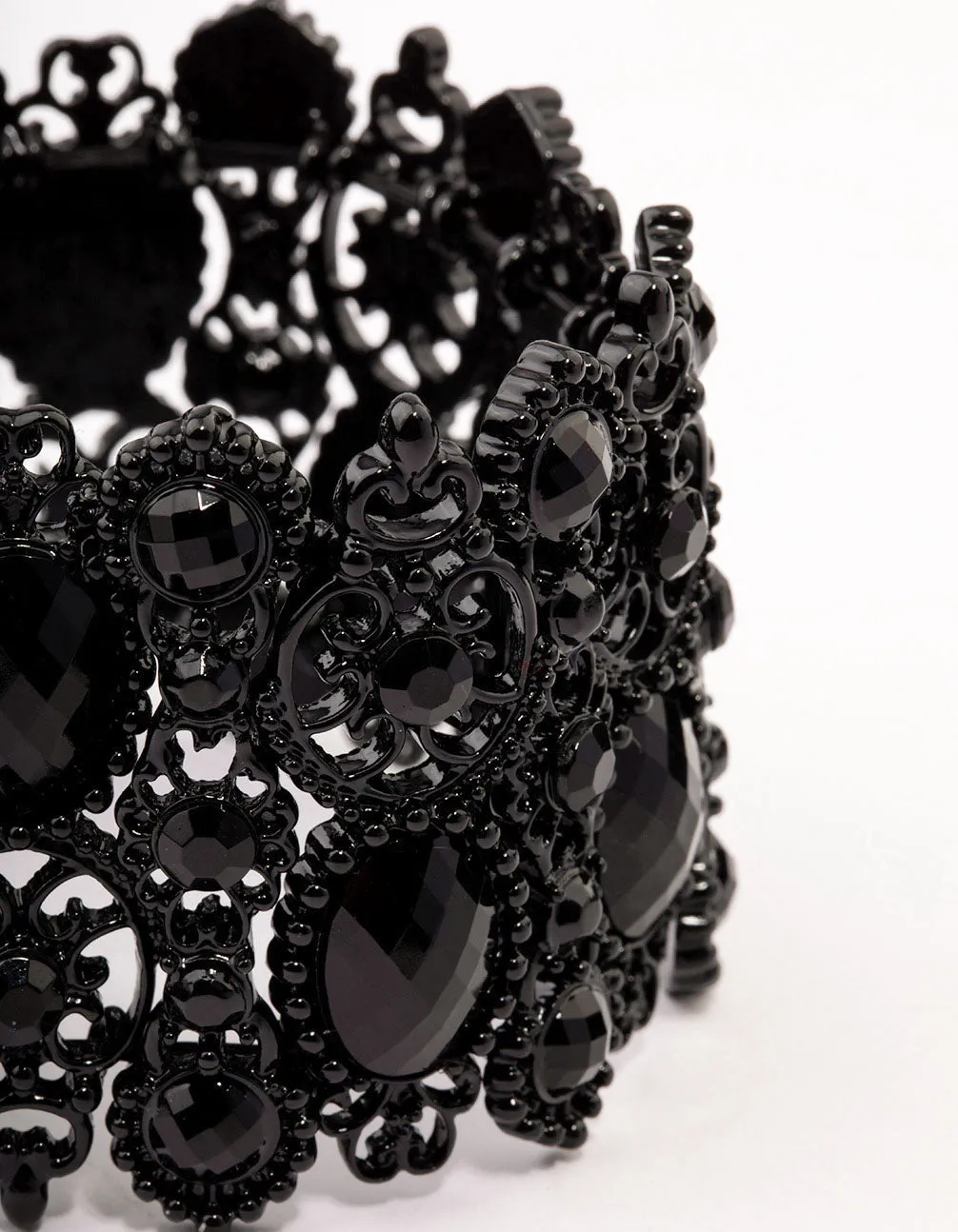 Black Lace Pattern & Diamante Stretch Bracelet