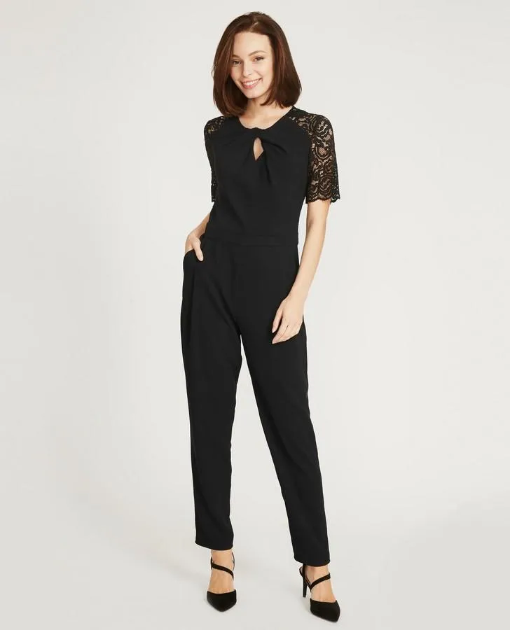 Black Lace Sleeve Jumpsuit