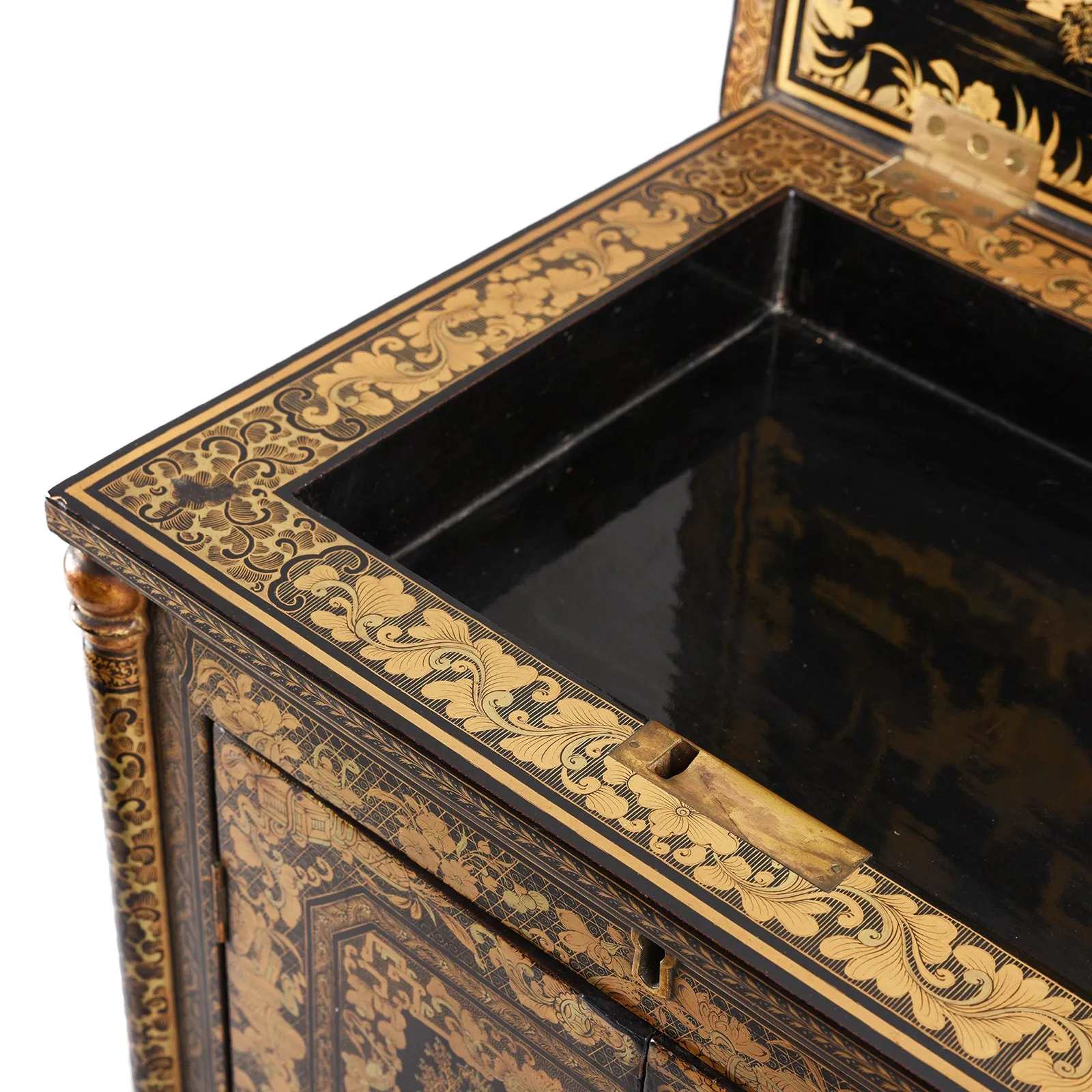 Black Lacquer Canton Export Jewellery Cabinet - Early 19th Century