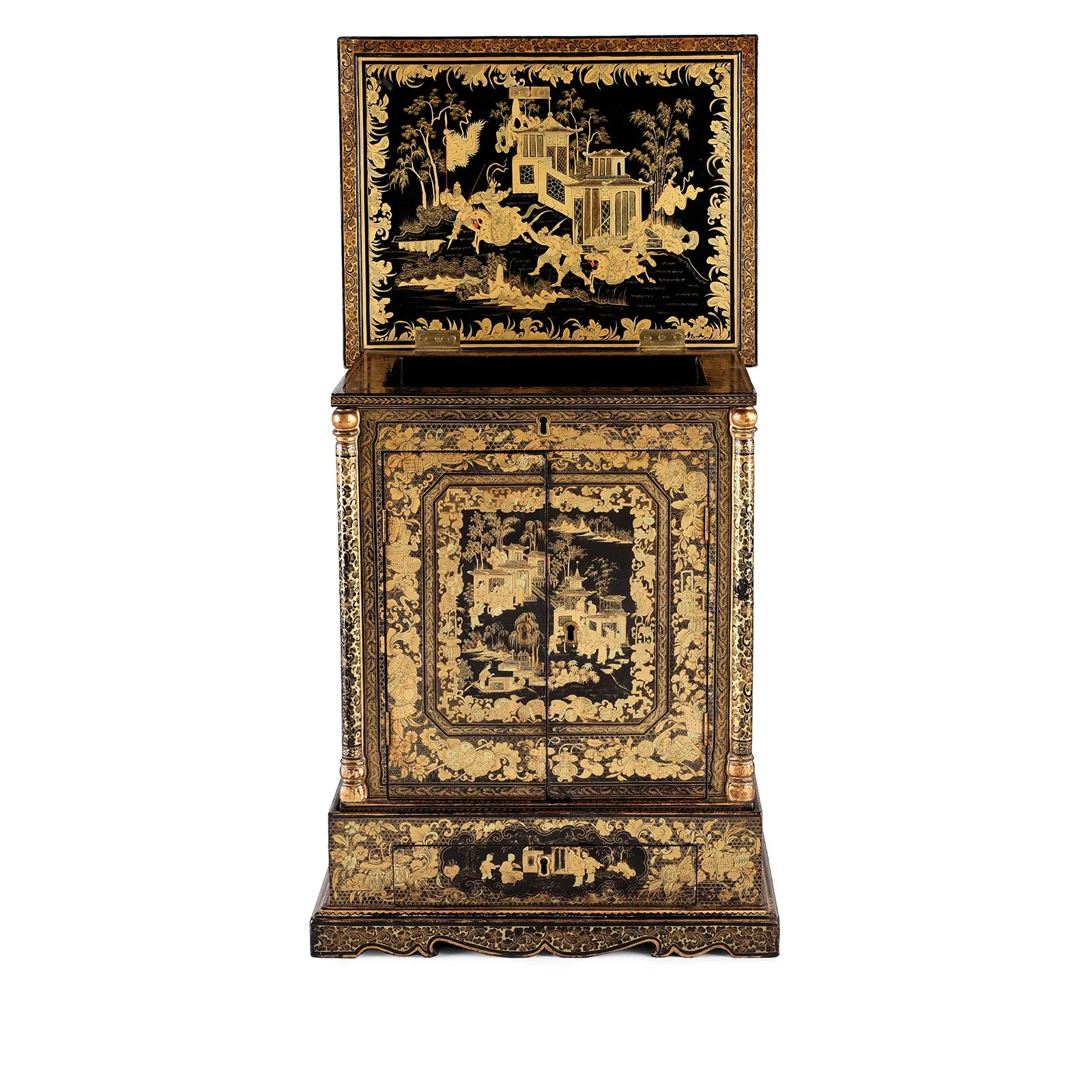 Black Lacquer Canton Export Jewellery Cabinet - Early 19th Century