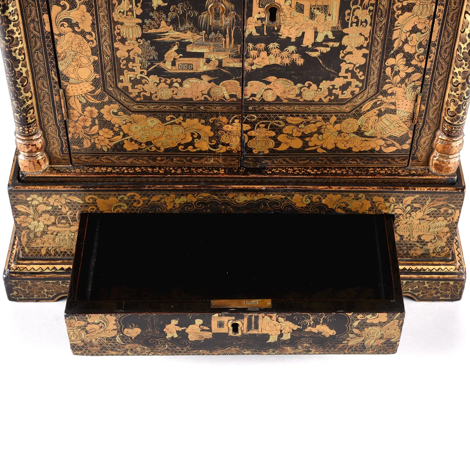 Black Lacquer Canton Export Jewellery Cabinet - Early 19th Century