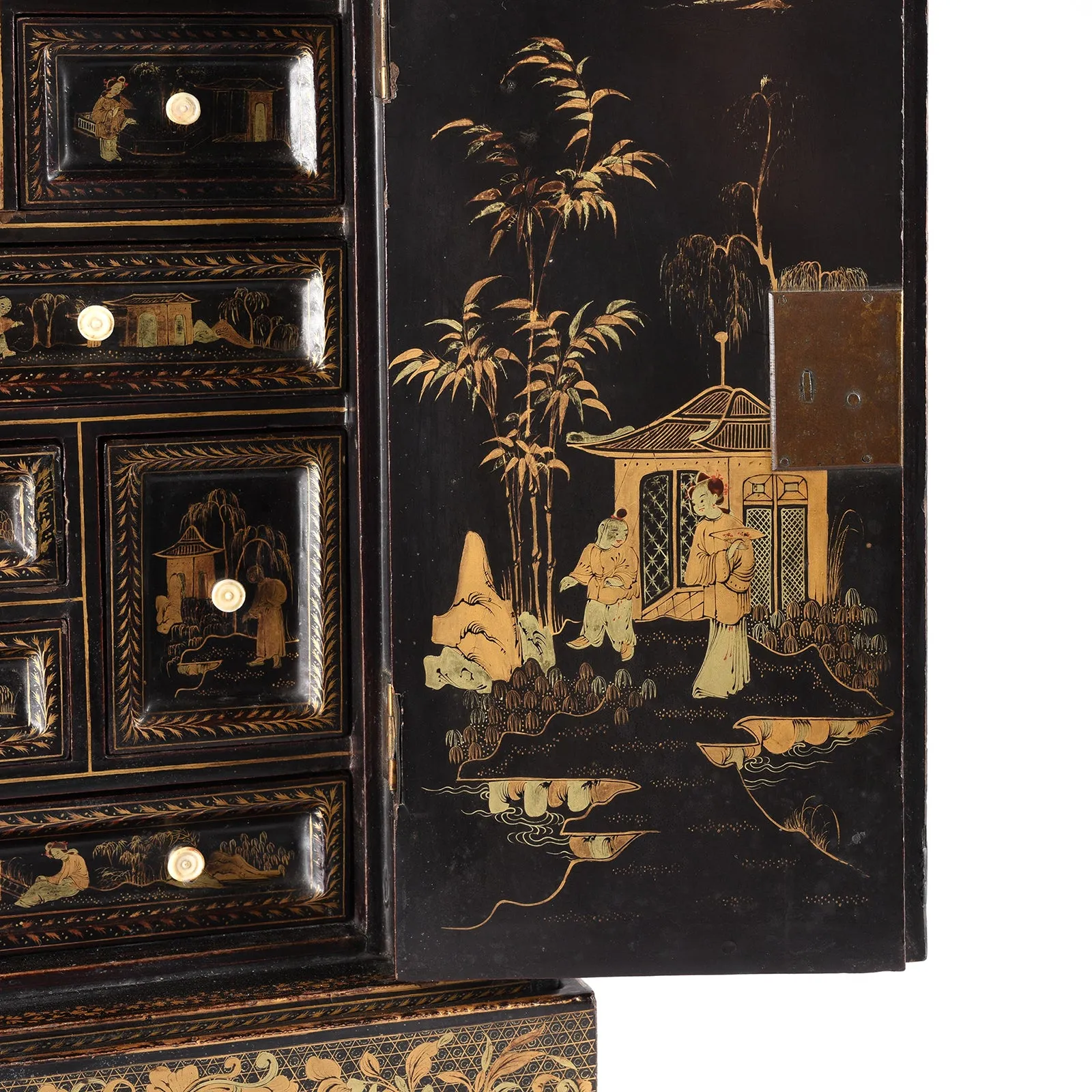 Black Lacquer Canton Export Jewellery Cabinet - Early 19th Century