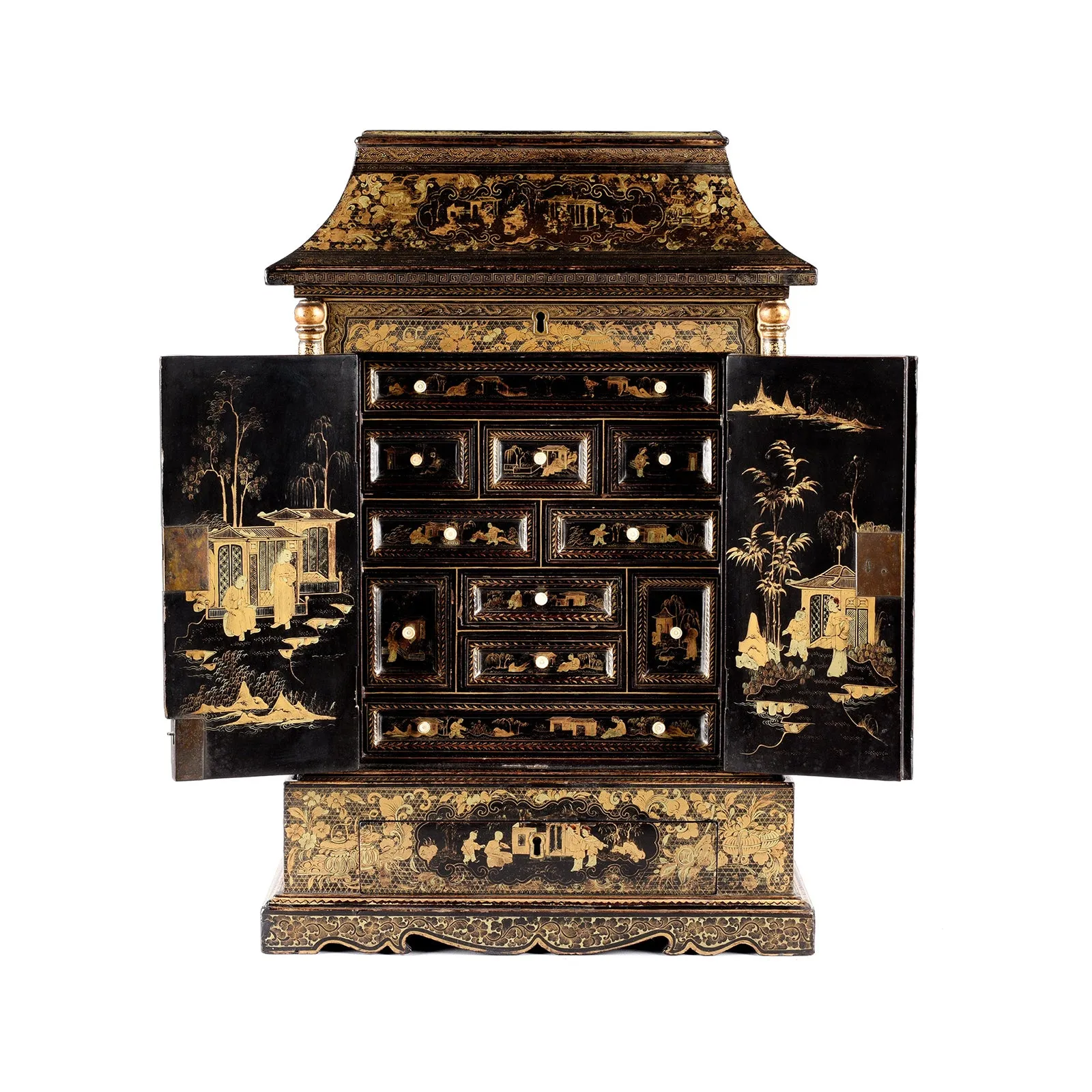 Black Lacquer Canton Export Jewellery Cabinet - Early 19th Century