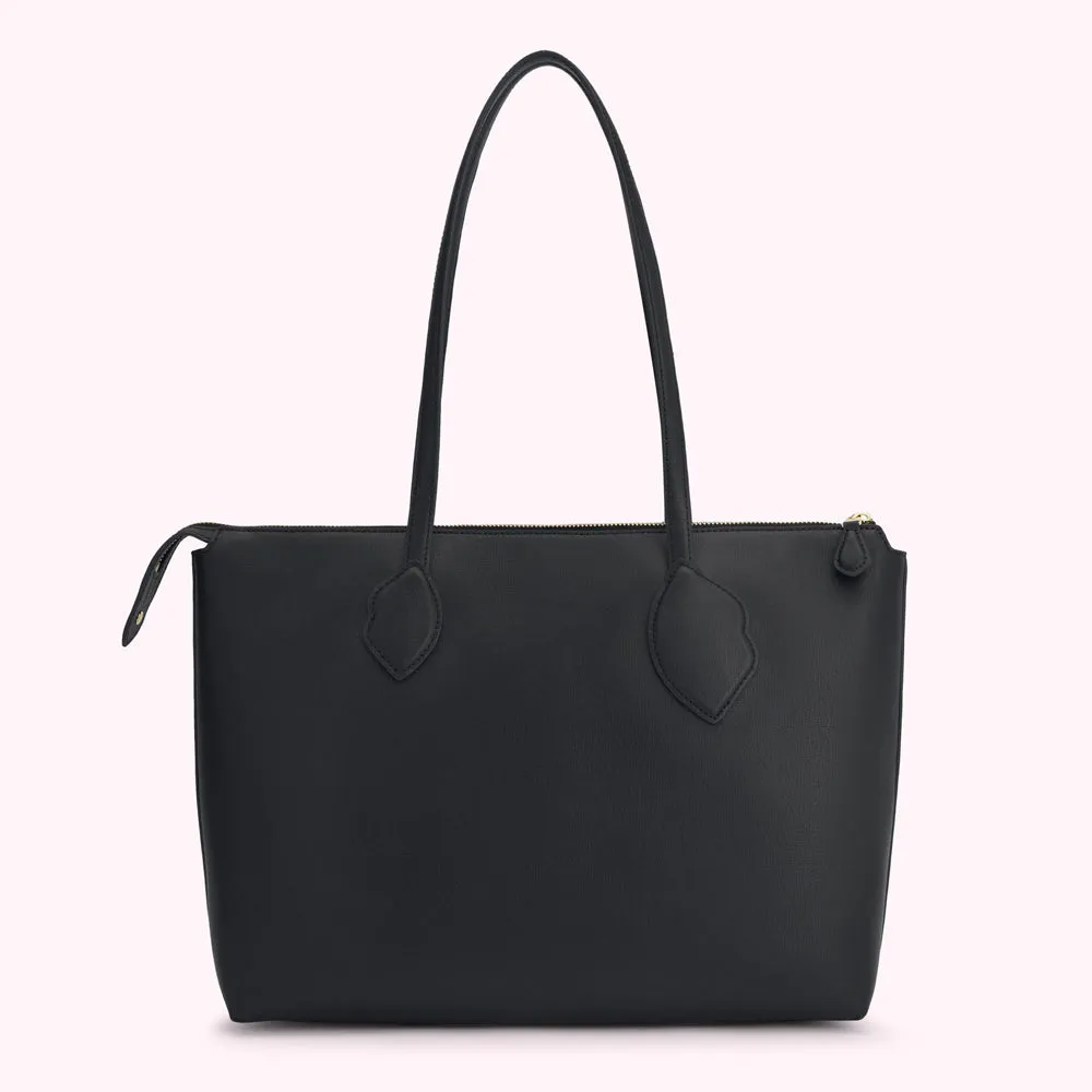 BLACK LARGE DOUBLE LIP SAM TOTE BAG