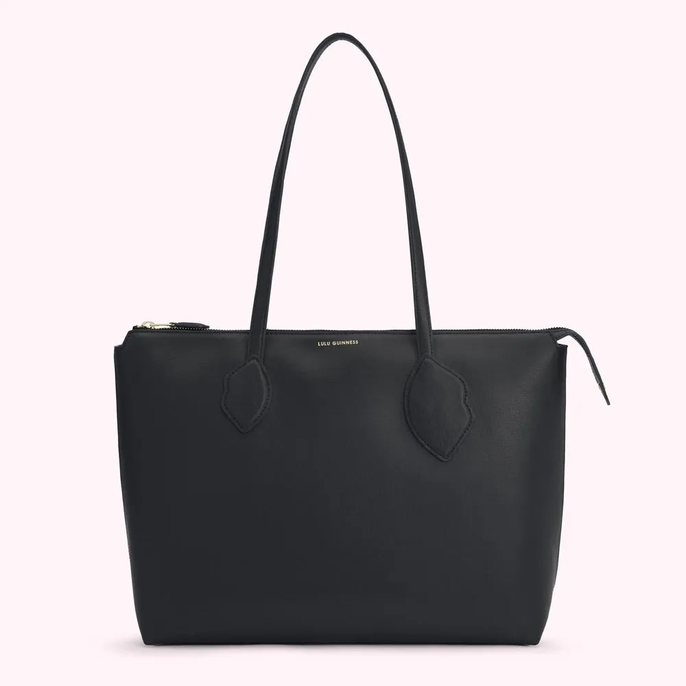 BLACK LARGE DOUBLE LIP SAM TOTE BAG