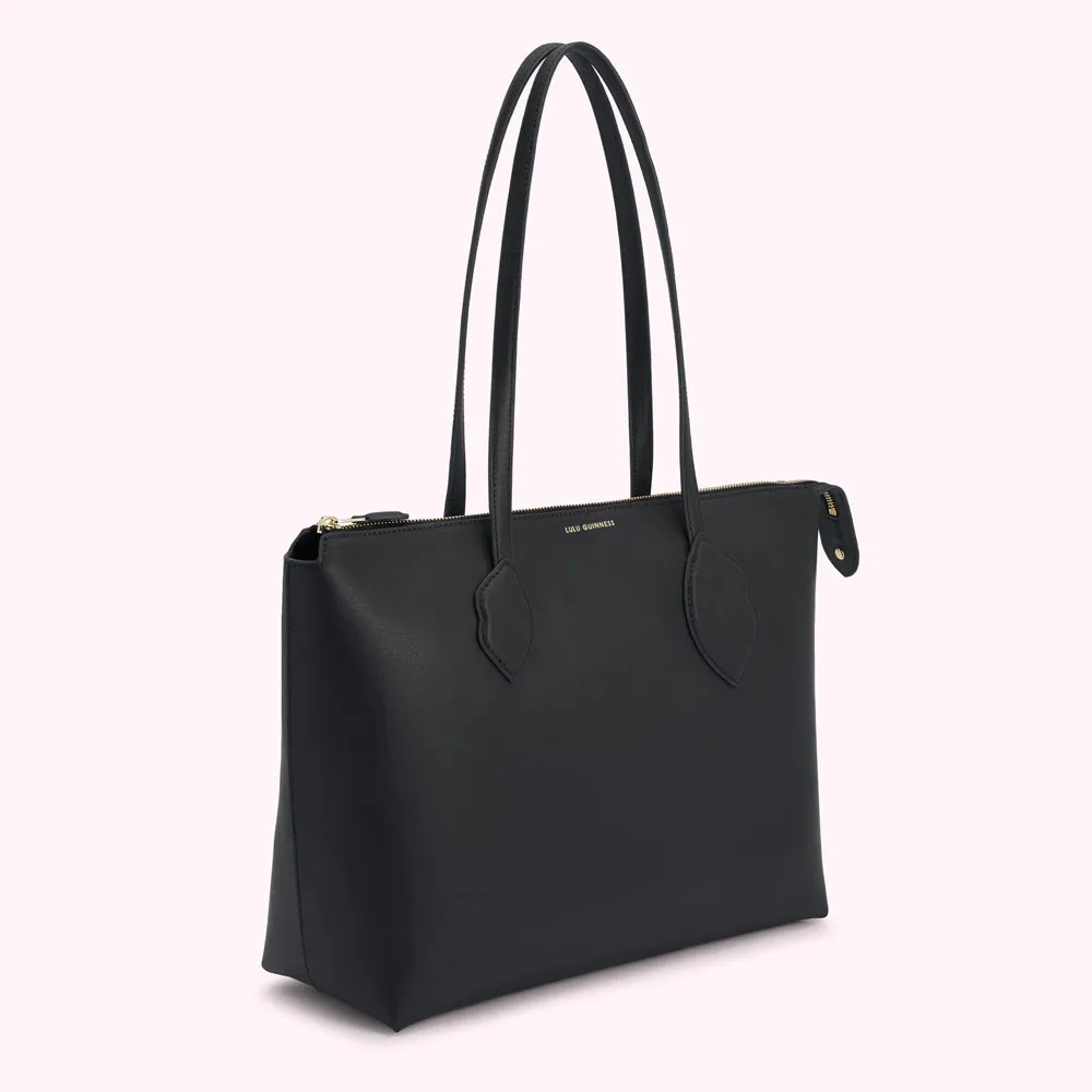 BLACK LARGE DOUBLE LIP SAM TOTE BAG