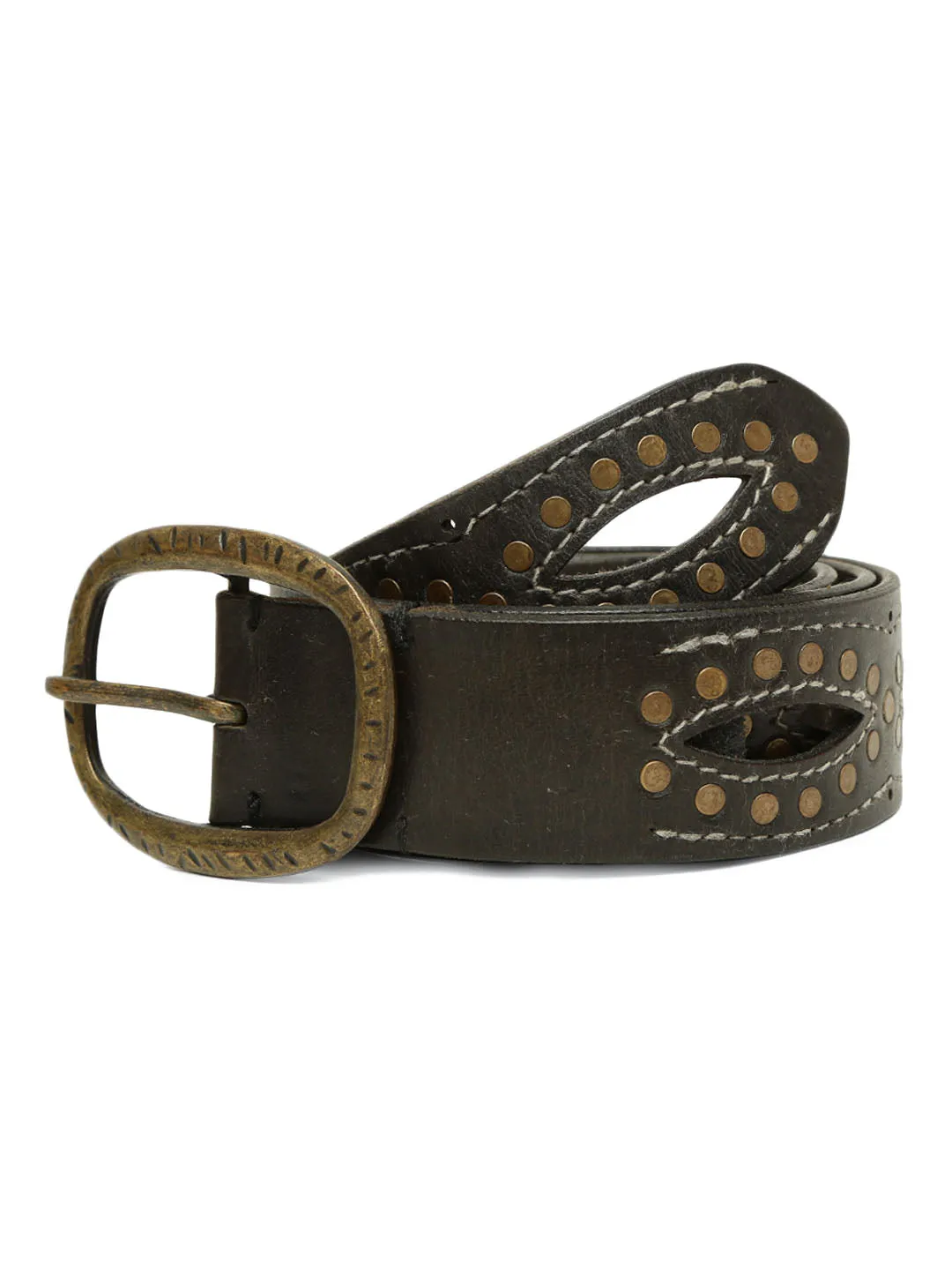 Black Laser With Studded Leather Belt For Women By Art N Vintage