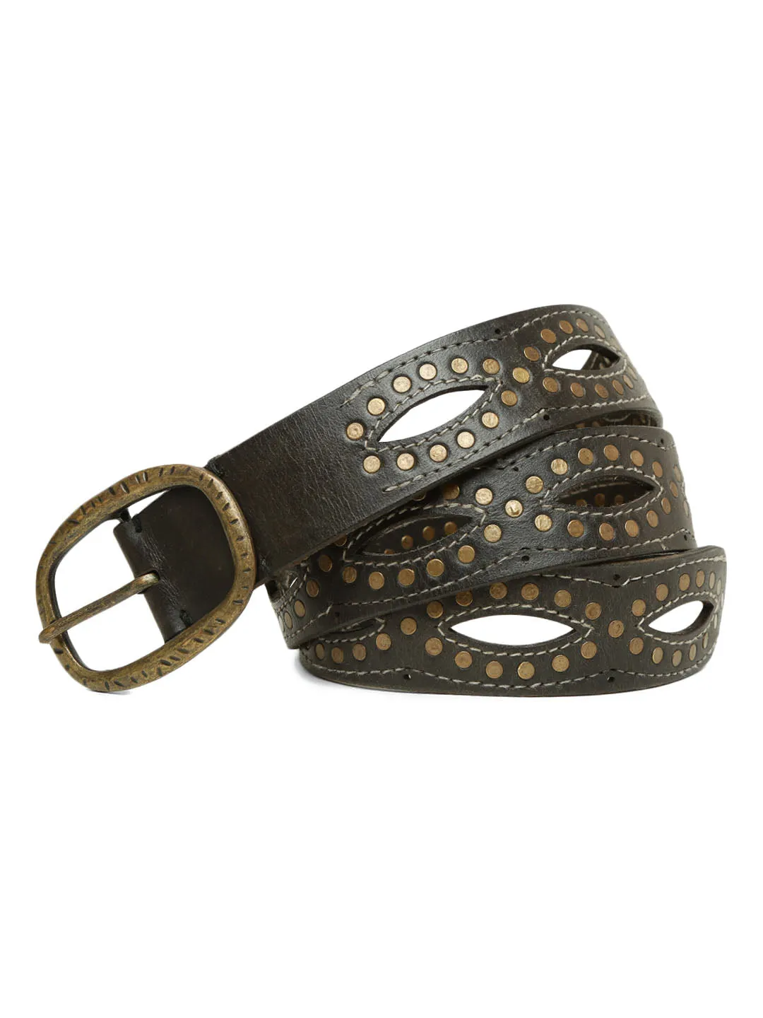 Black Laser With Studded Leather Belt For Women By Art N Vintage