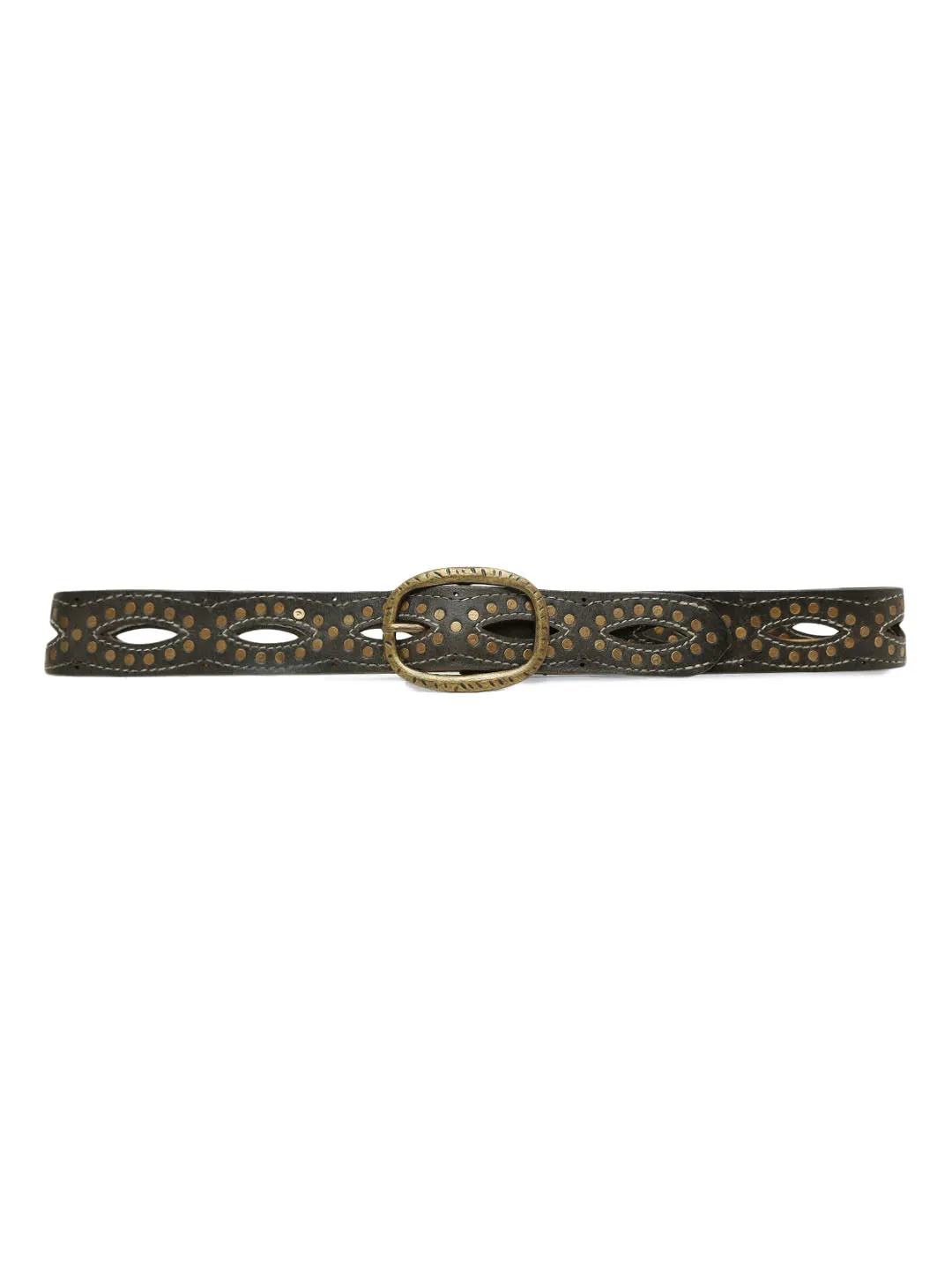 Black Laser With Studded Leather Belt For Women By Art N Vintage