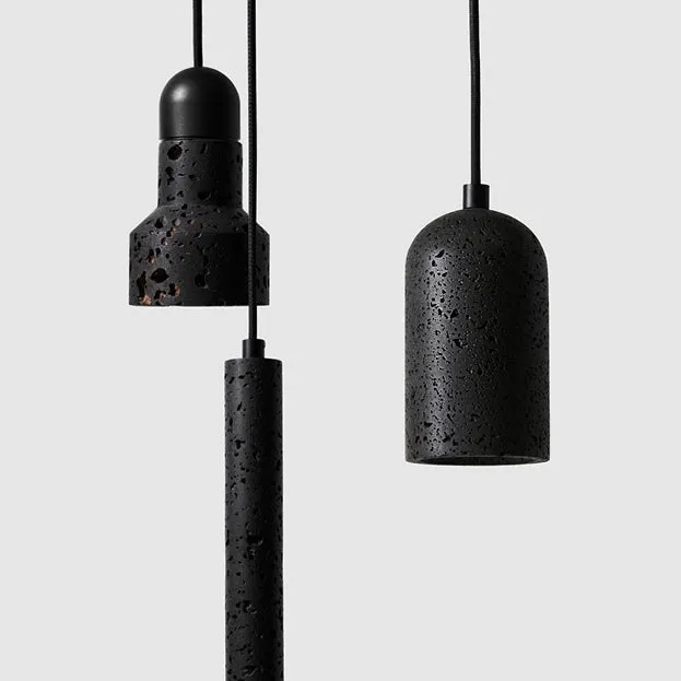 Black Lava E Stone Minimalist Line Pendant Light