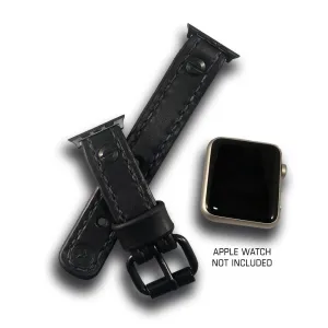 Black Leather Apple iWatch Straps with Dark Green Stitching