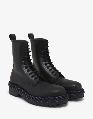 Black Leather Boots with Lacing Detail