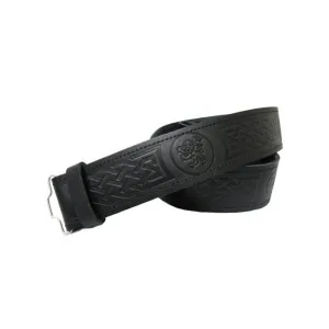 Black Leather Lion Rampant Embossed Leather Kilt Belt