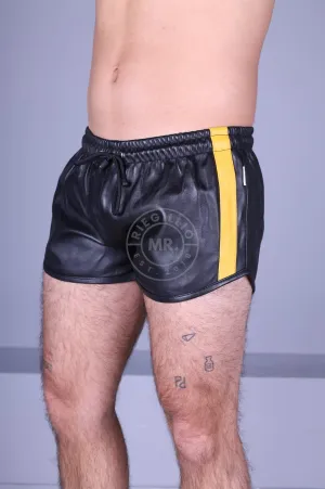 Black Leather Mini Short - YELLOW STRIPE