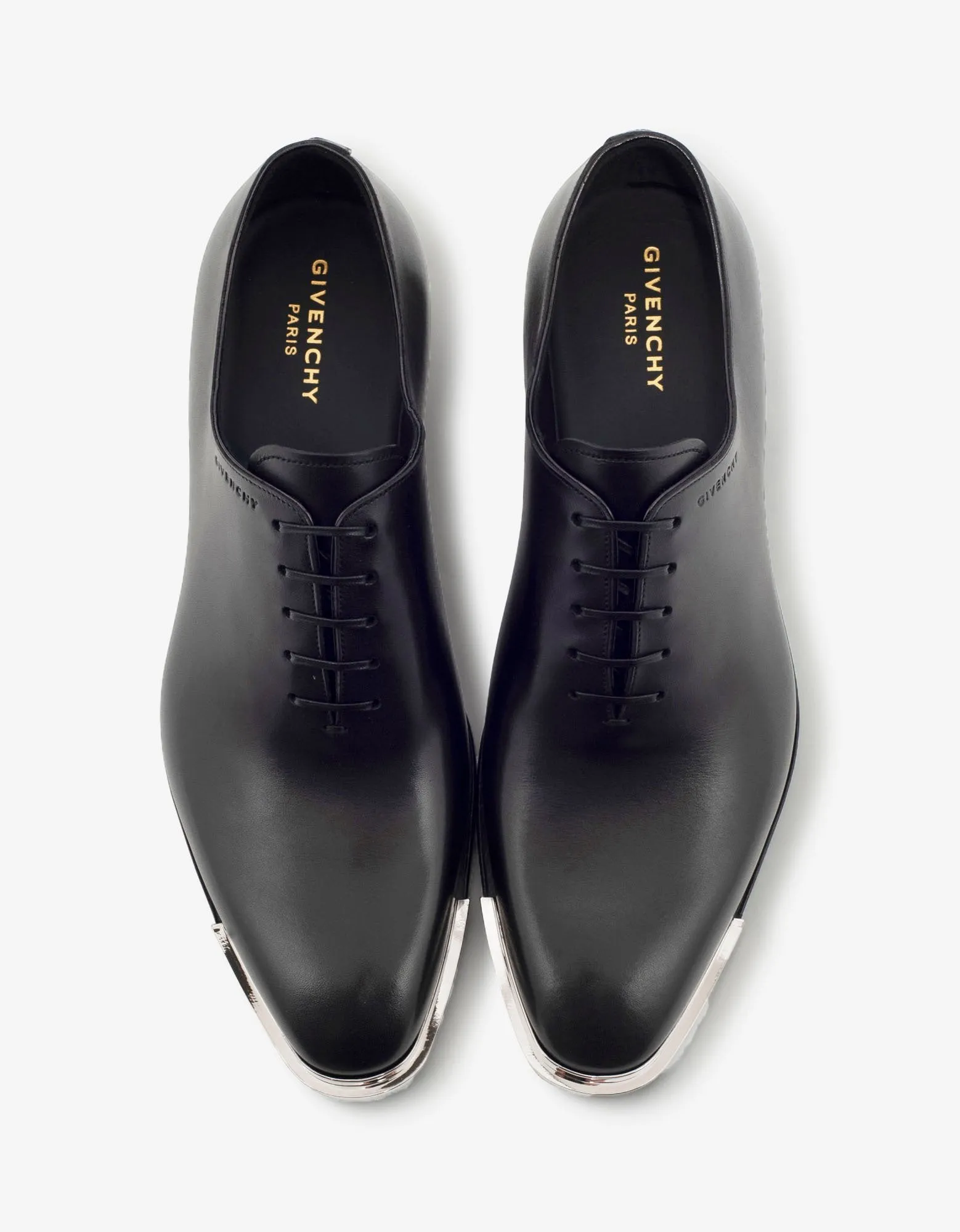 Black Leather Oxford Shoes with Metal Tips -