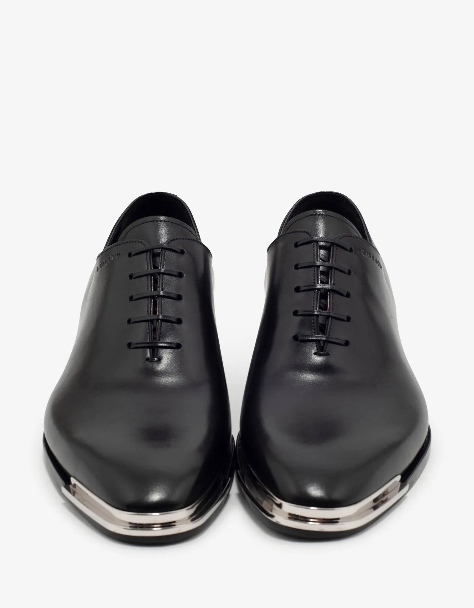 Black Leather Oxford Shoes with Metal Tips -