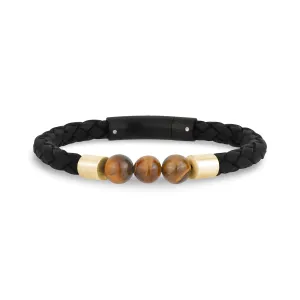 Black Leather Tiger Eye Bracelet