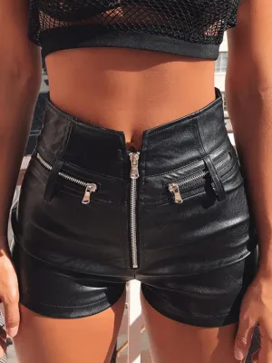 Black Leather Zip-Up Shorts - Culture Heaven Special