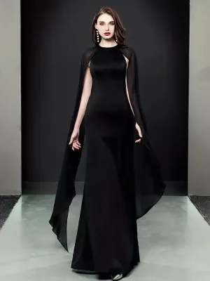 Black Long Sleeve Chiffon Maxi Evening Party Dress