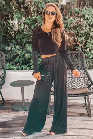 Black Long Sleeve Top and Pant Set