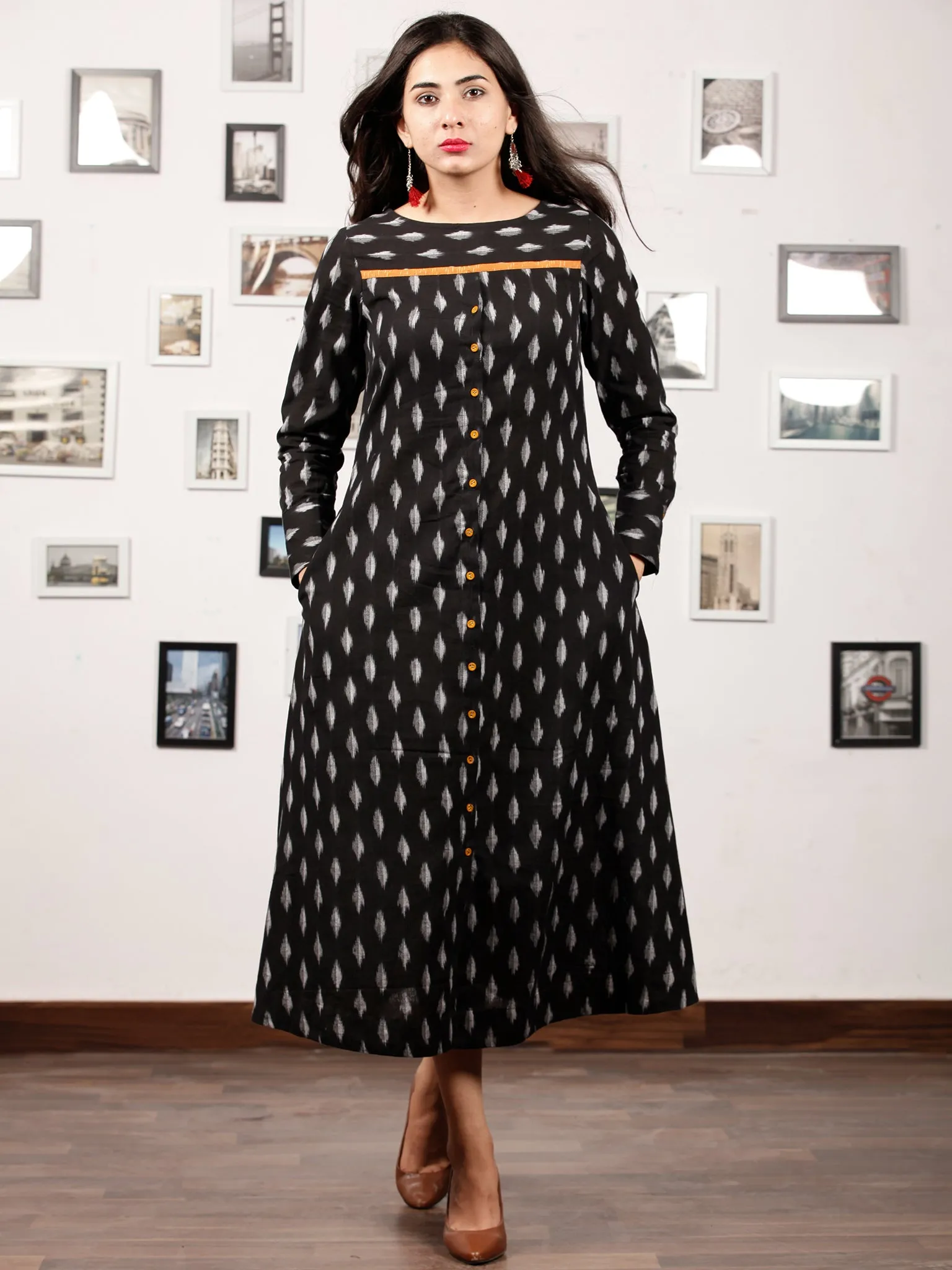 Black MAGIC - Handwoven Ikat Midi Dress - D326F737