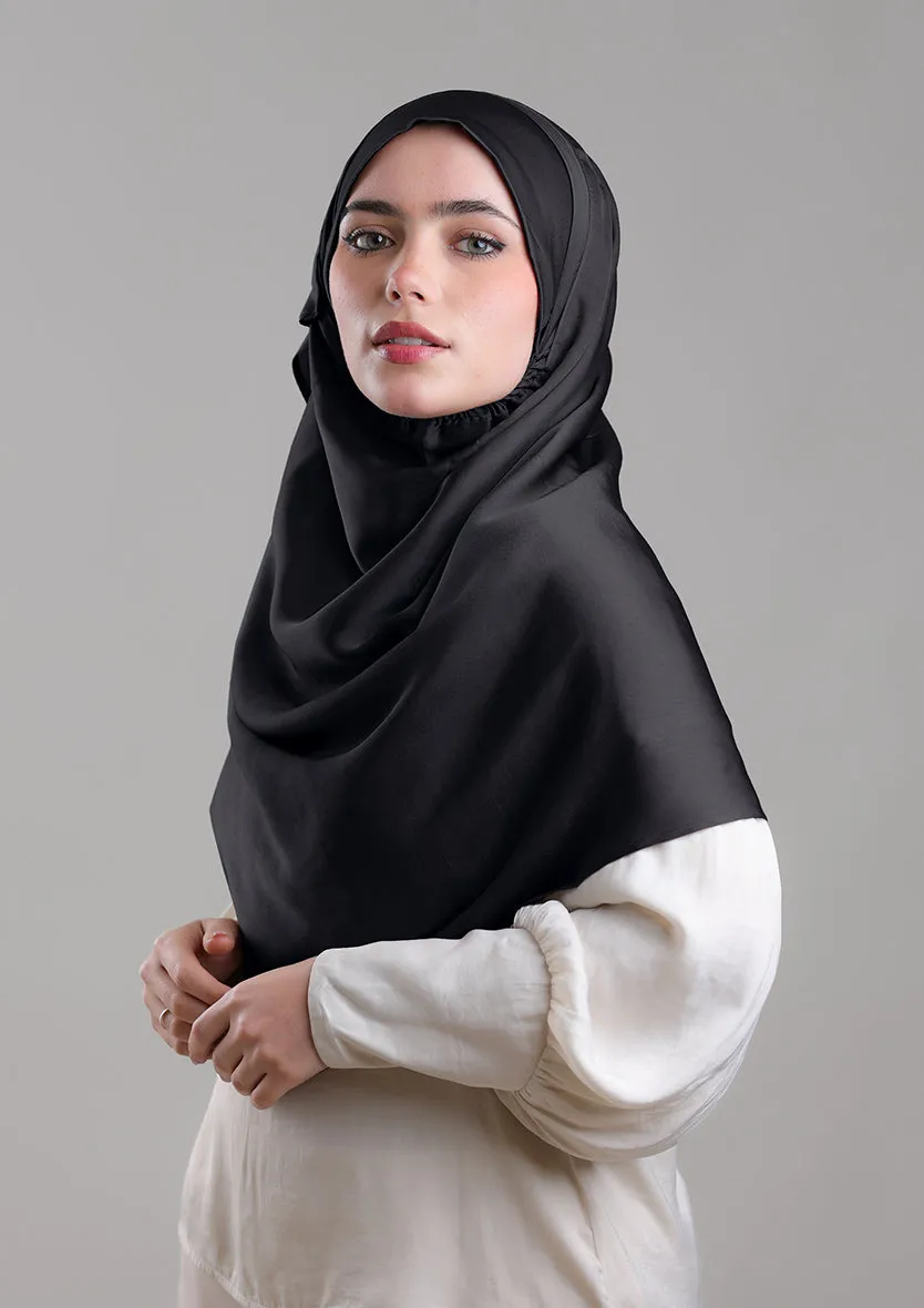 Black Matte Satin - Intant Hijab with Inner