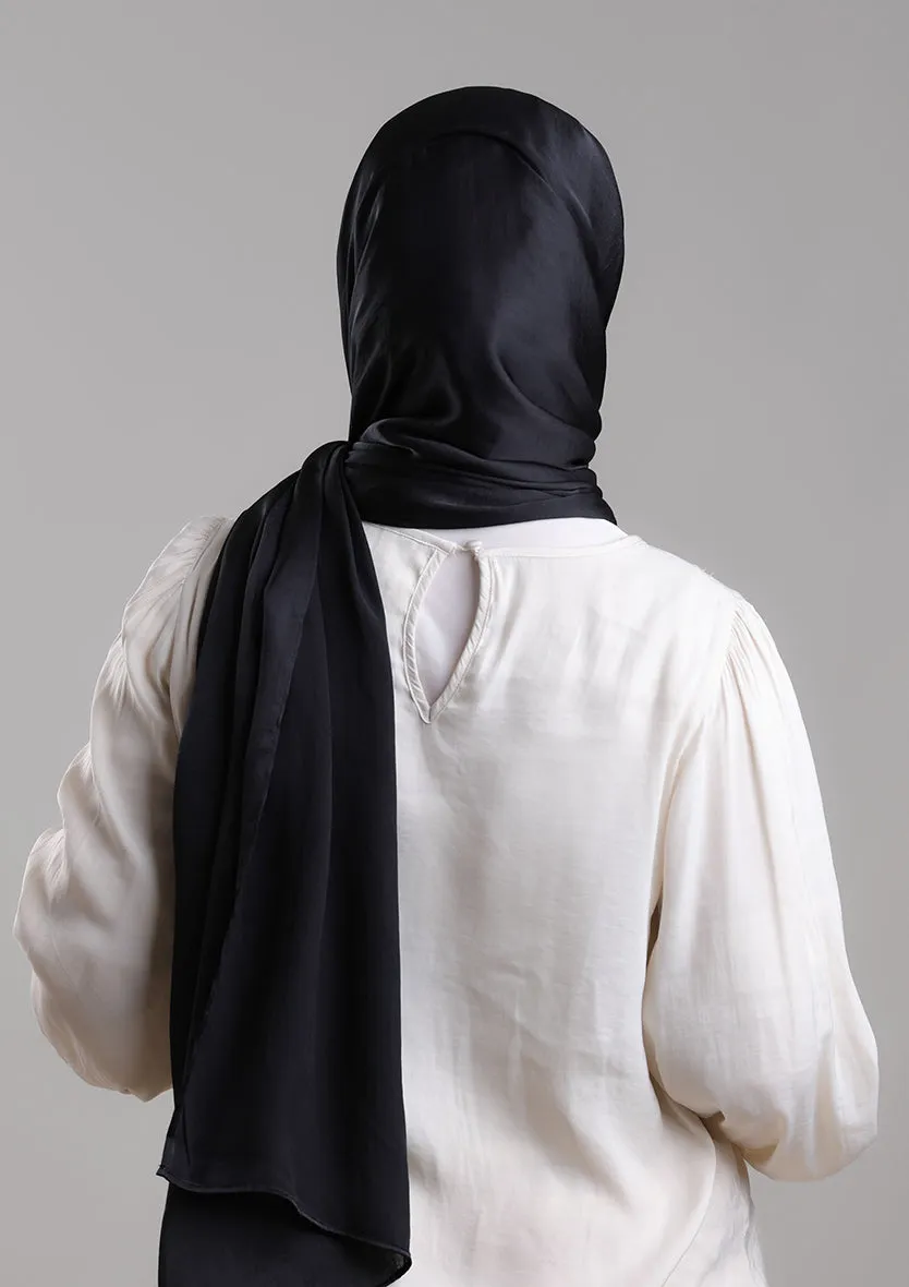 Black Matte Satin - Intant Hijab with Inner